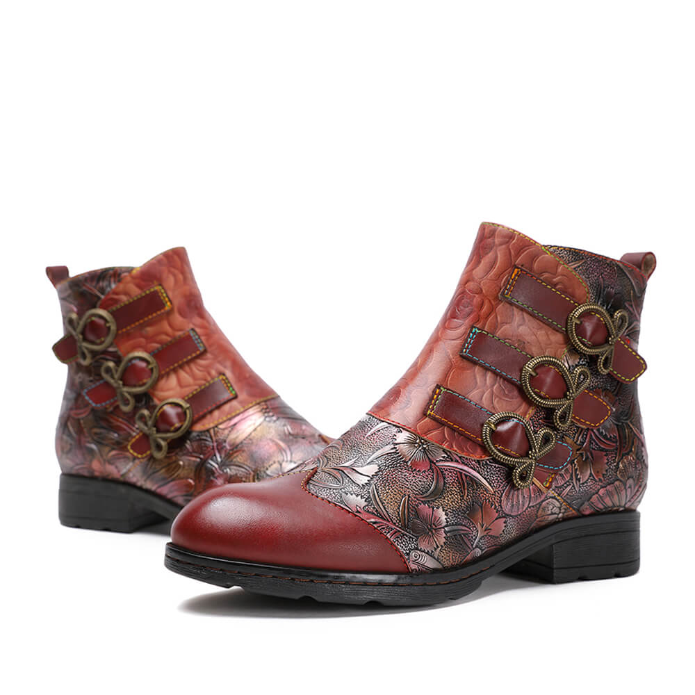 Genuine Leather Hand Painted Flat Boots