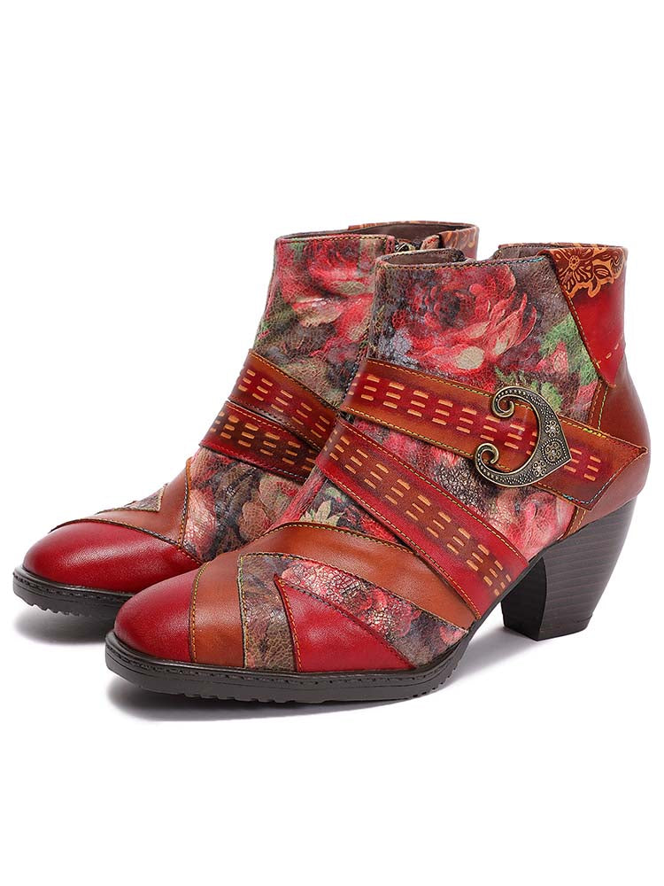 Annika Flower Handmade Leather Ankle Boots