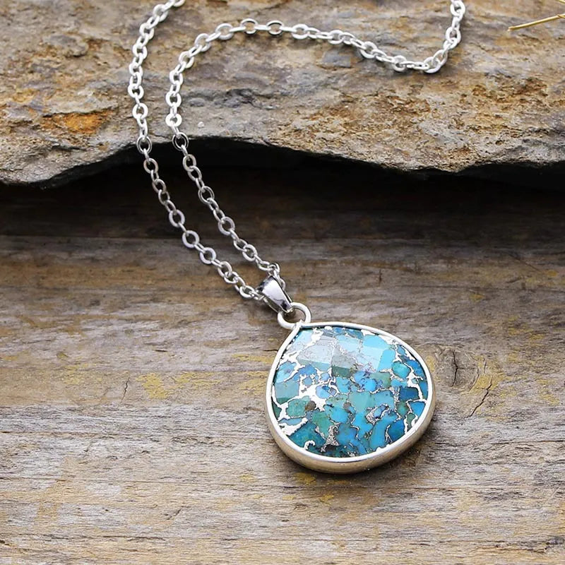Inlaid Turquoise Pendant & Chain Necklace