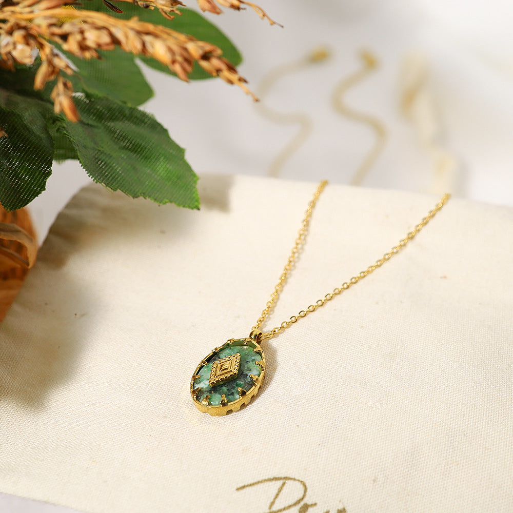 Oval Gemstone Pendant on Gold Chain Necklace