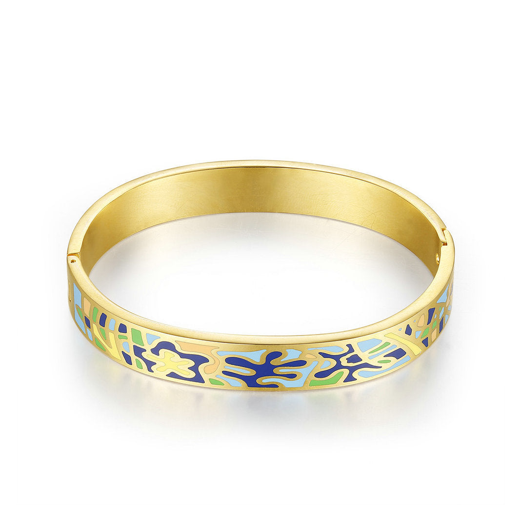 Stunning Enamel 18K Gold-Plated Bangle Bracelet