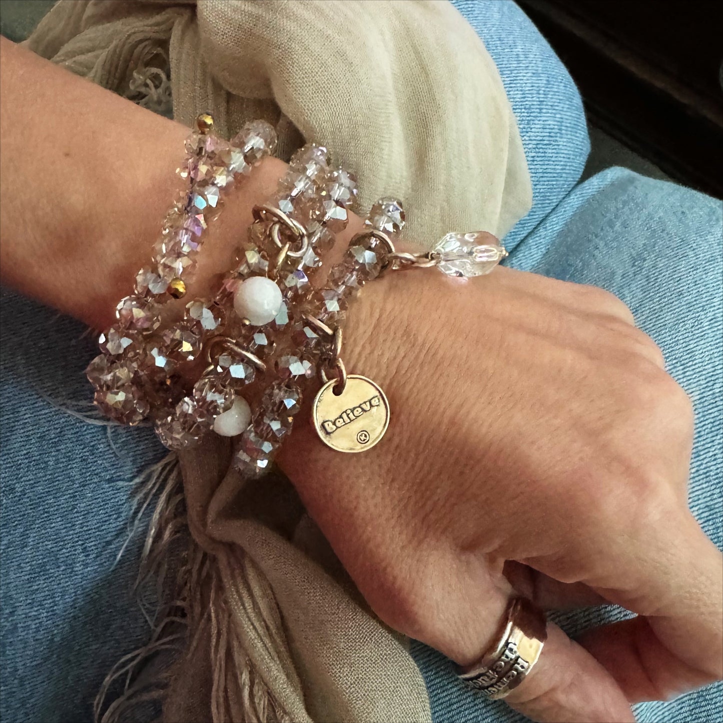 Believe Heart Crystal Boho Wrap Bracelet or Necklace