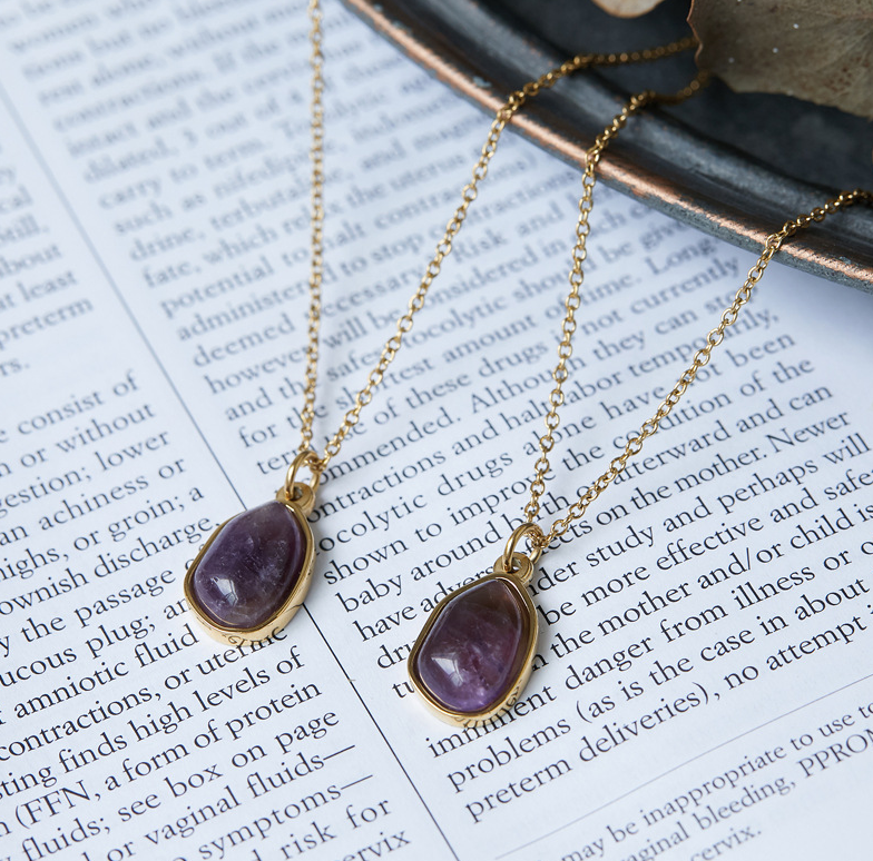 Gold Necklace with Irregular Natural Gemstone Pendant