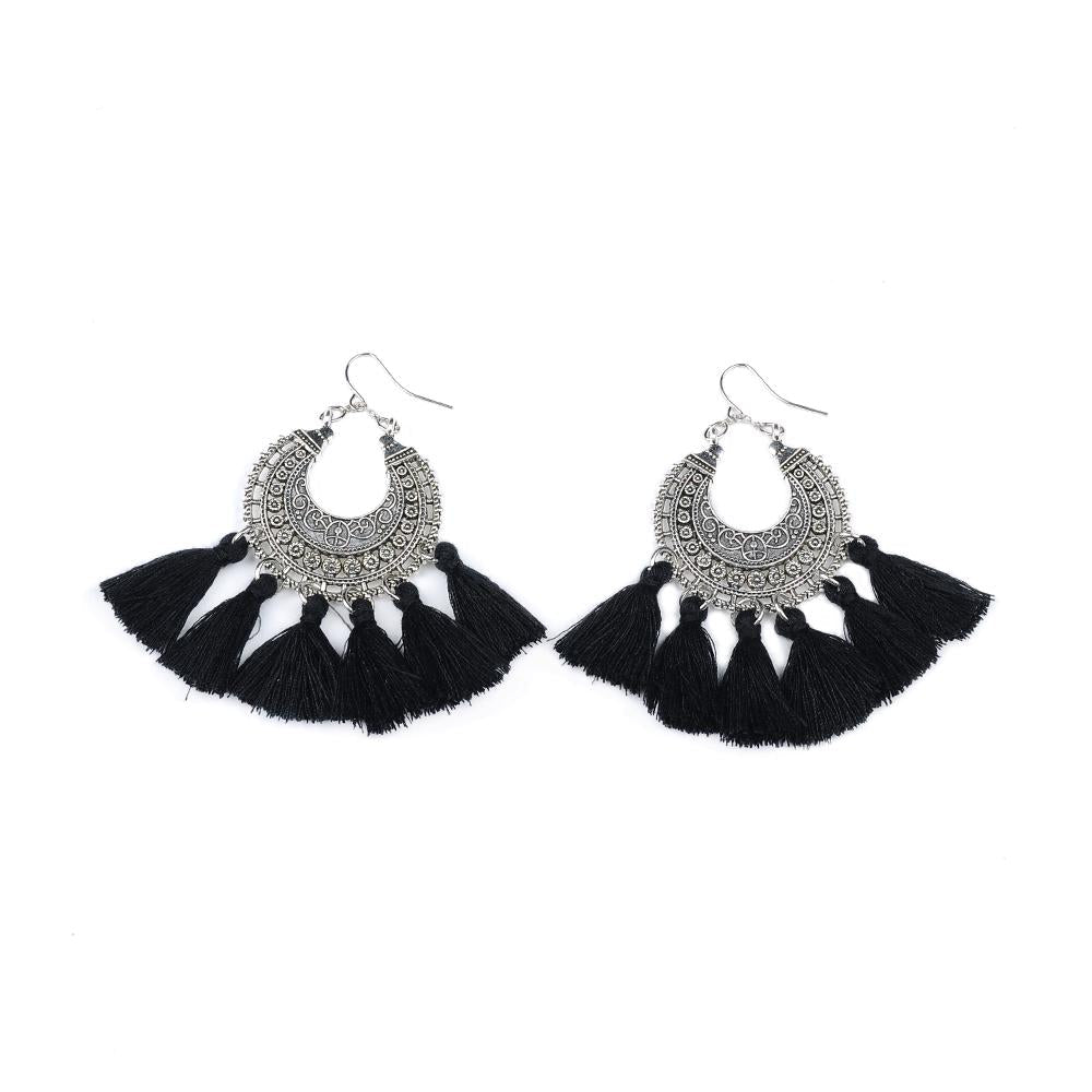 Boho Tassel Earrings with Antique Silver Finish