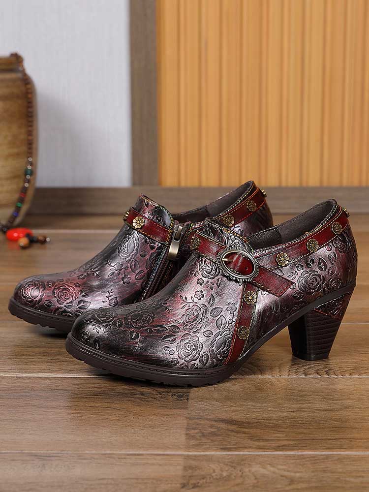 Adalee Retro Floral Embossed Shoes
