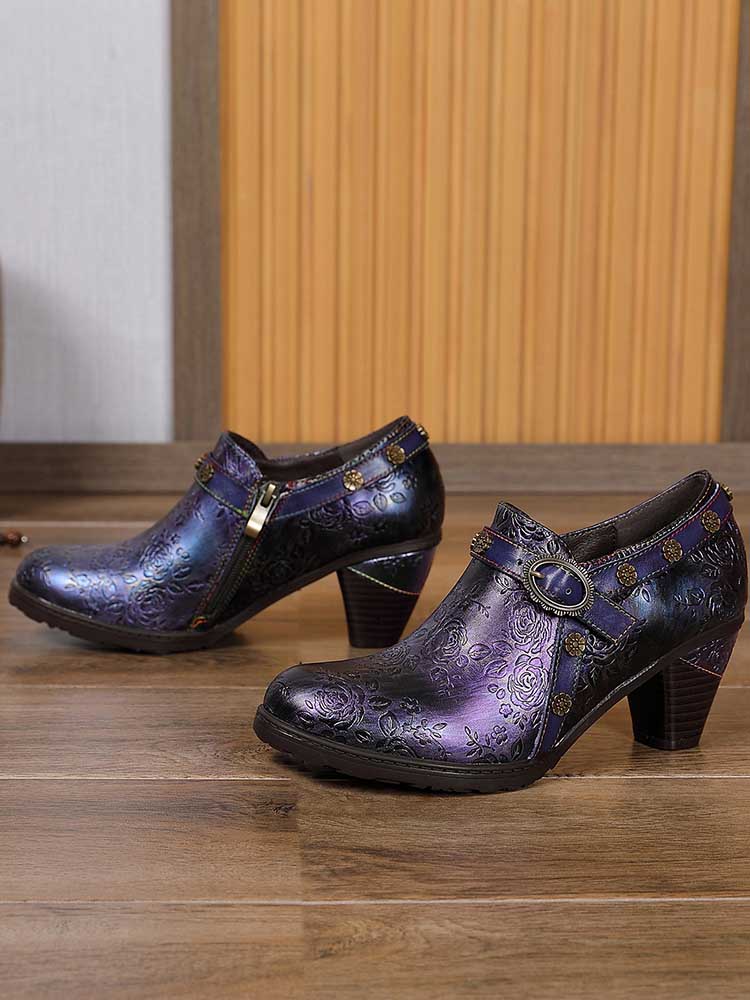 Adalee Retro Floral Embossed Shoes
