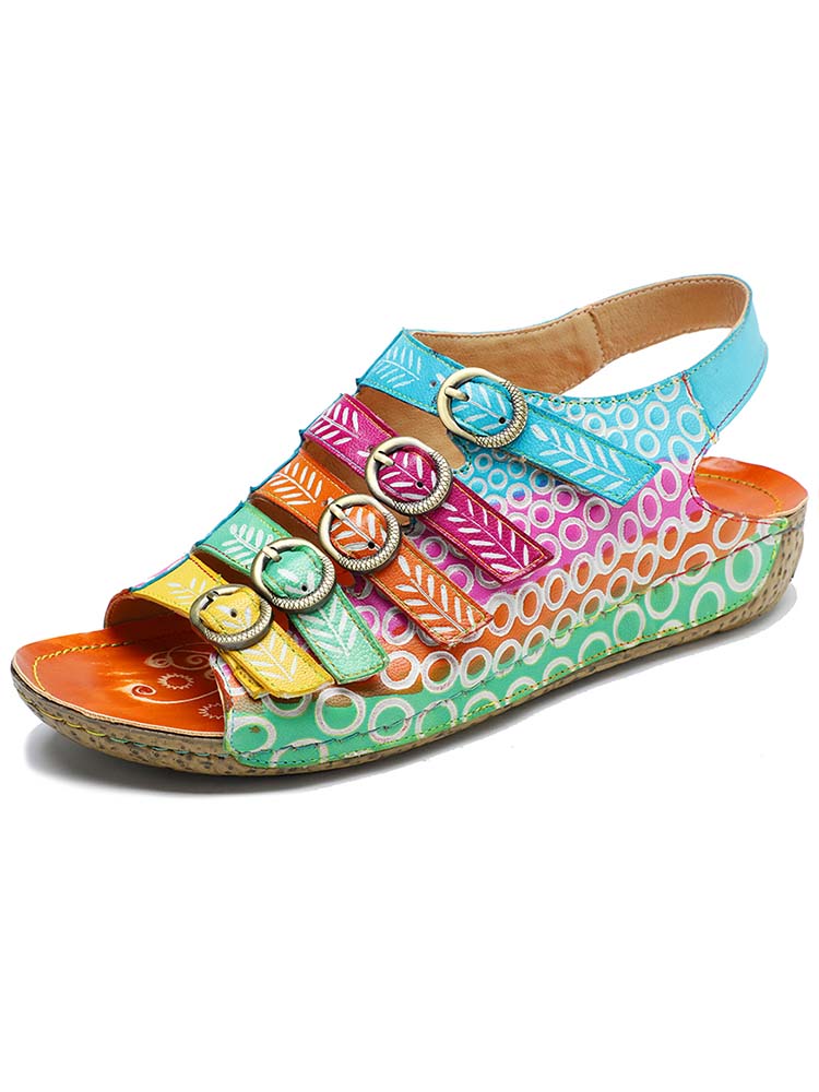 Comfy Printed Leather Flower Sandals