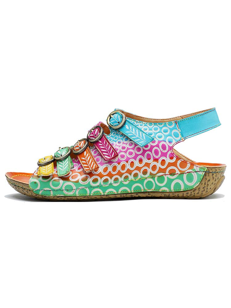 Comfy Printed Leather Flower Sandals