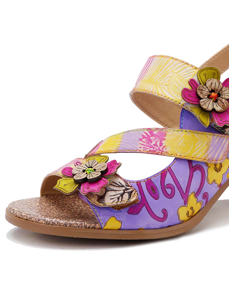 Handmade Leather Colored Stripe Heel Comfy Sandals