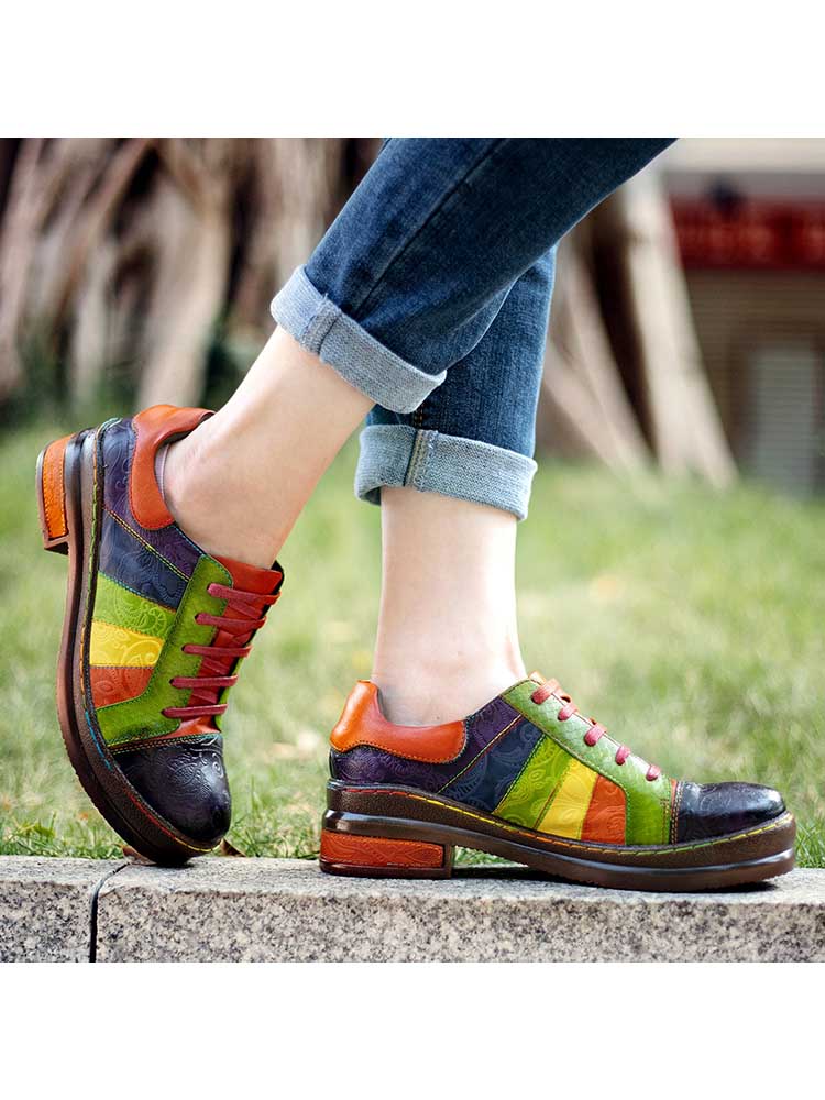 Vintage Inspired Casual Leather Lace Up Loafers