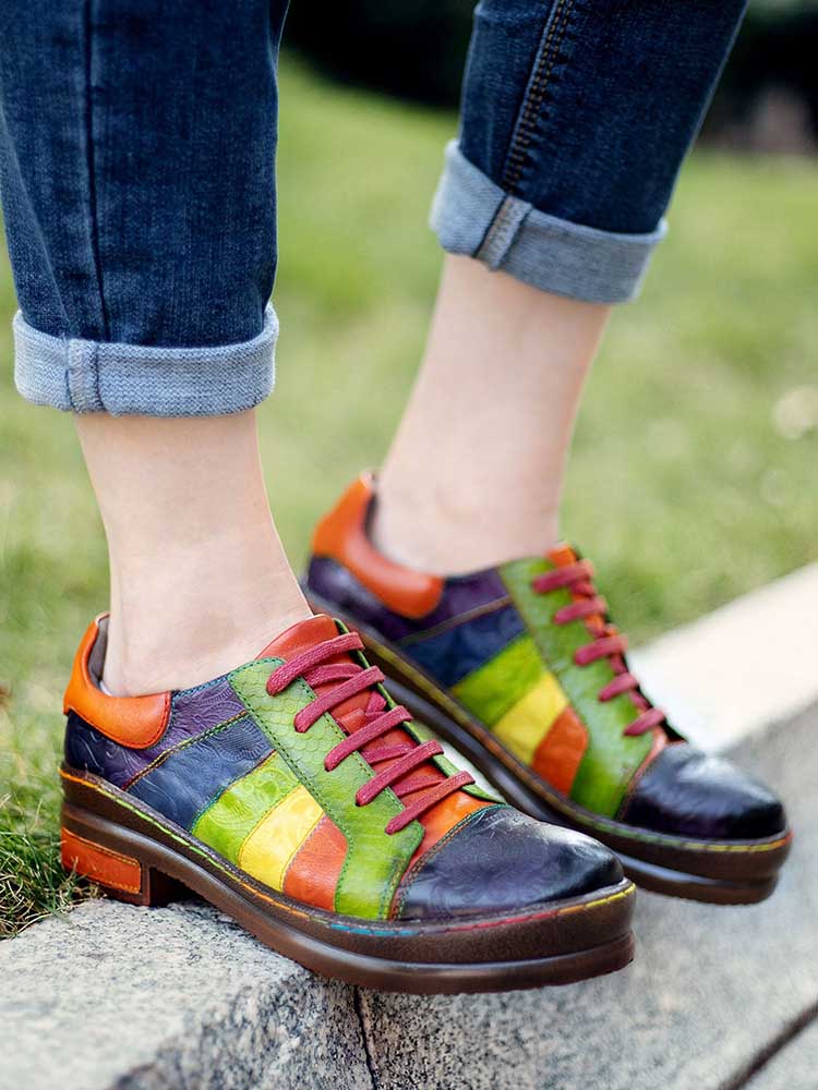 Vintage Inspired Casual Leather Lace Up Loafers