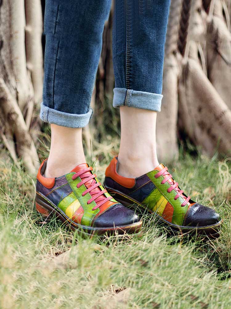 Vintage Inspired Casual Leather Lace Up Loafers