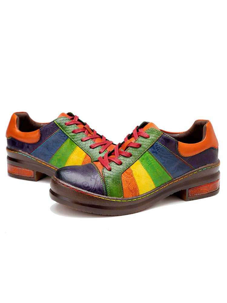 Vintage Inspired Casual Leather Lace Up Loafers