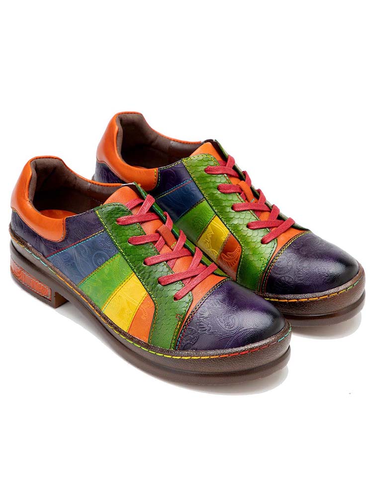 Vintage Inspired Casual Leather Lace Up Loafers