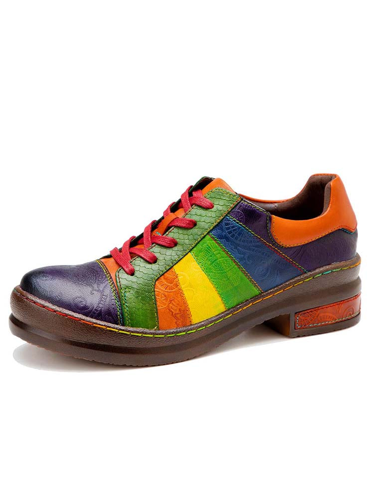 Vintage Inspired Casual Leather Lace Up Loafers