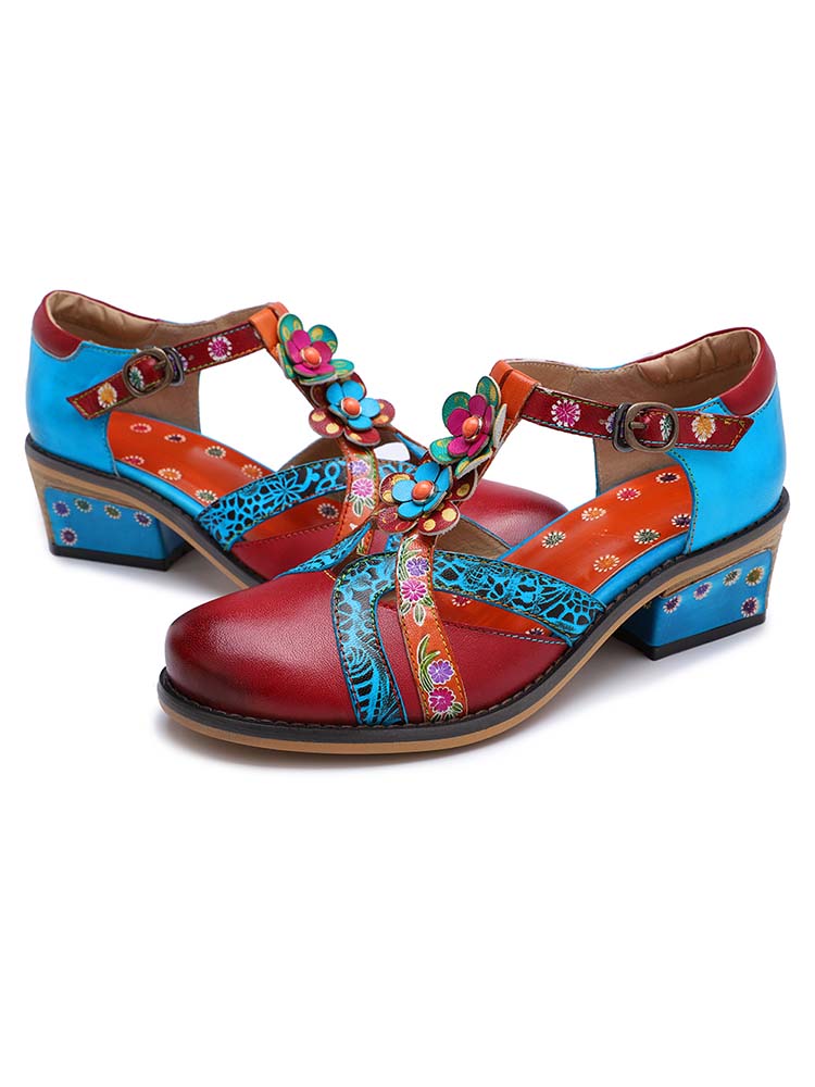 Genuine Leather Flower Retro Shoes