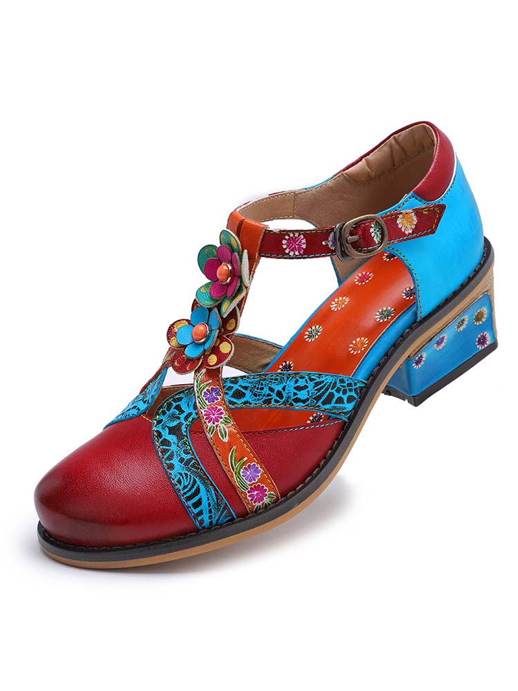 Genuine Leather Flower Retro Shoes