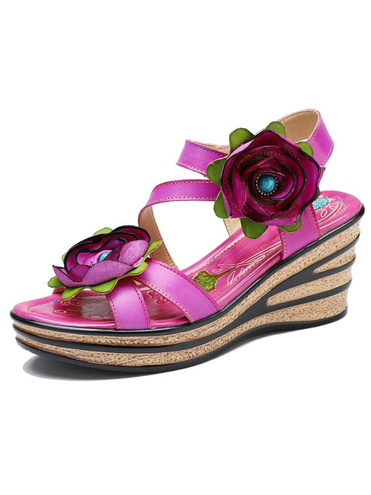 Gorgeous Handmade Rose Wedge Sandals