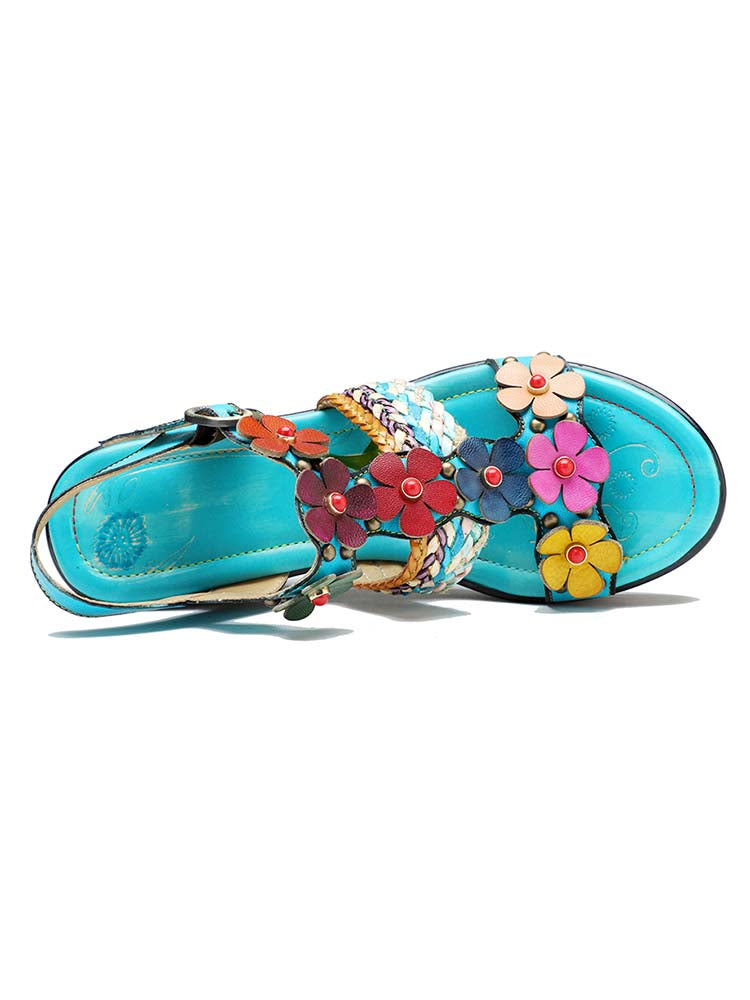 Handmade Flowers Wedge Sandals