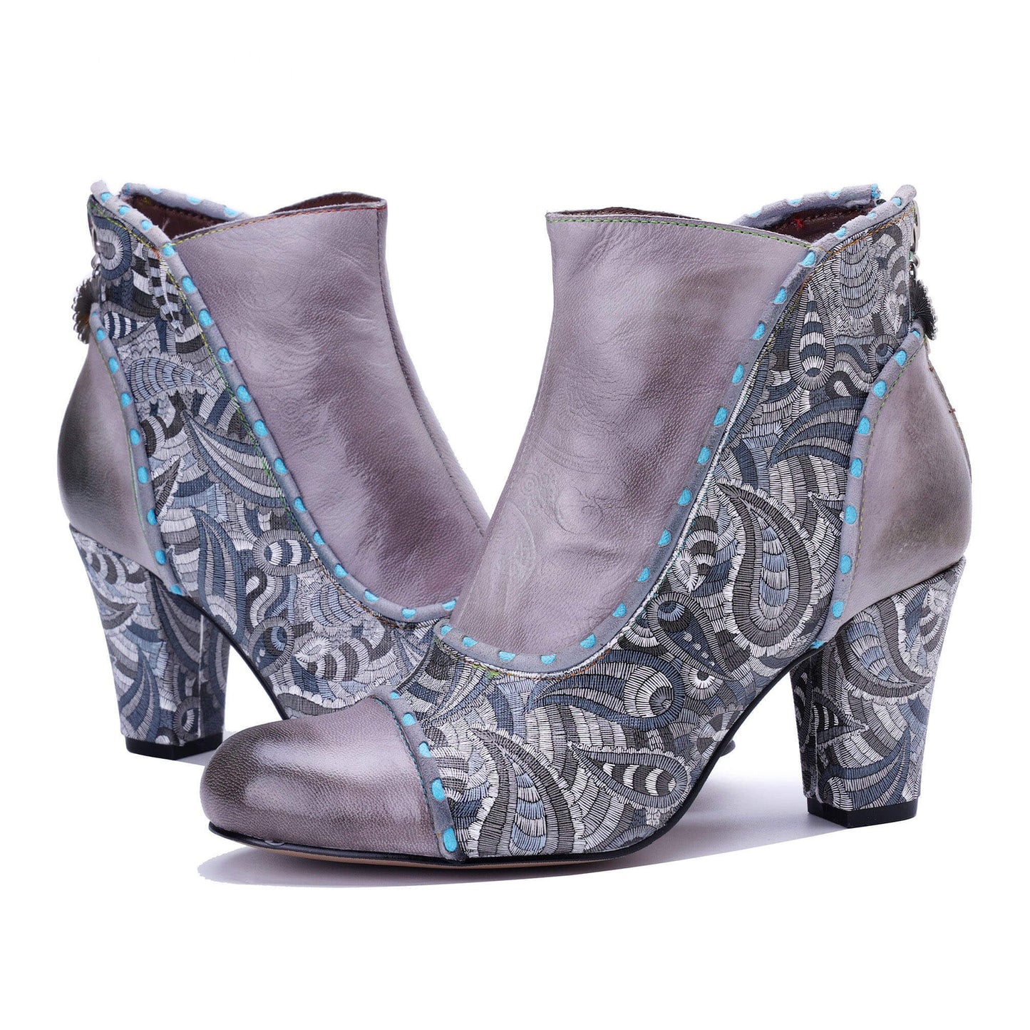Silver Mist Paisley Ankle Boots