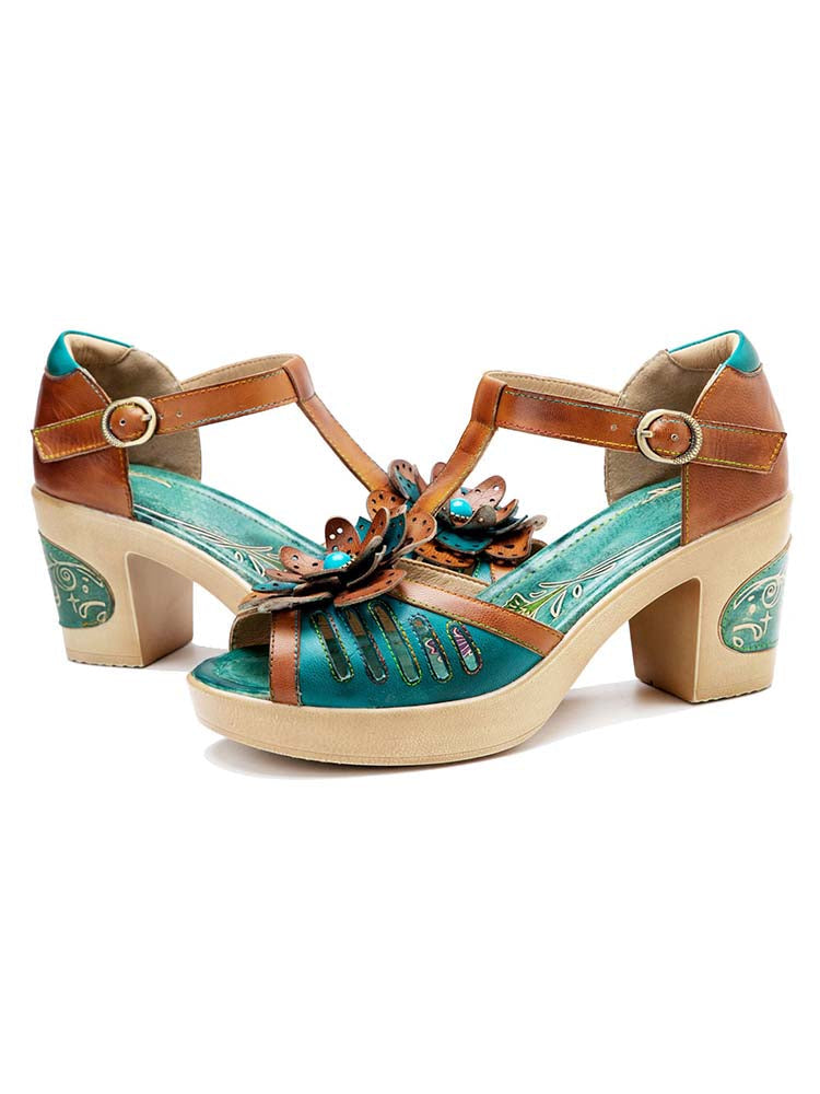 Vintage Handmade Fish Mouth Floral Sandals