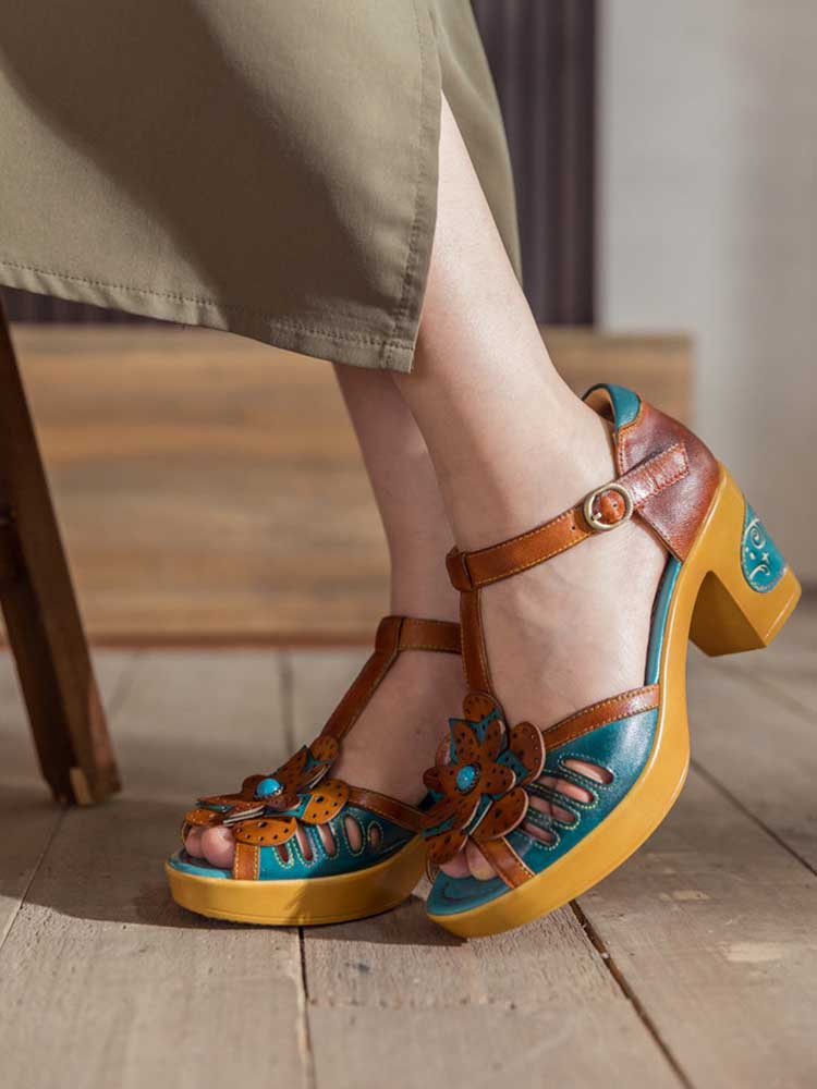 Vintage Handmade Fish Mouth Floral Sandals