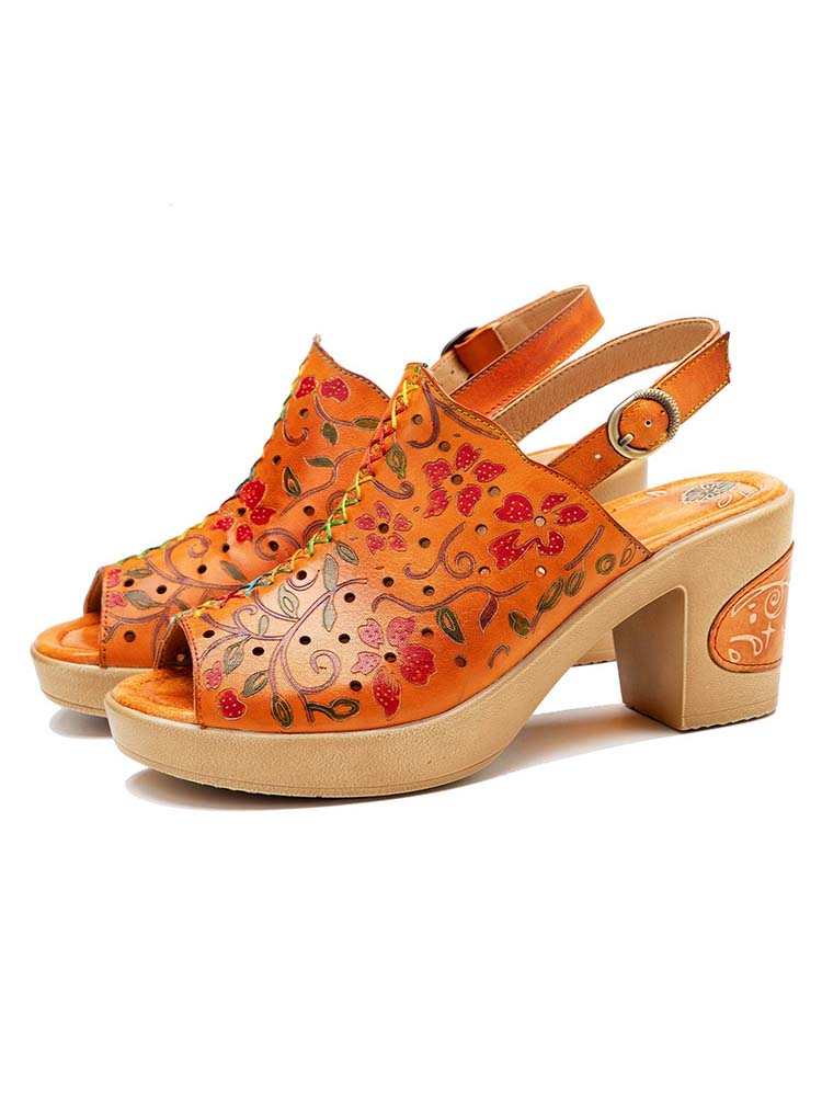 Fish Mouth Genuine Leather High Heel Sandals