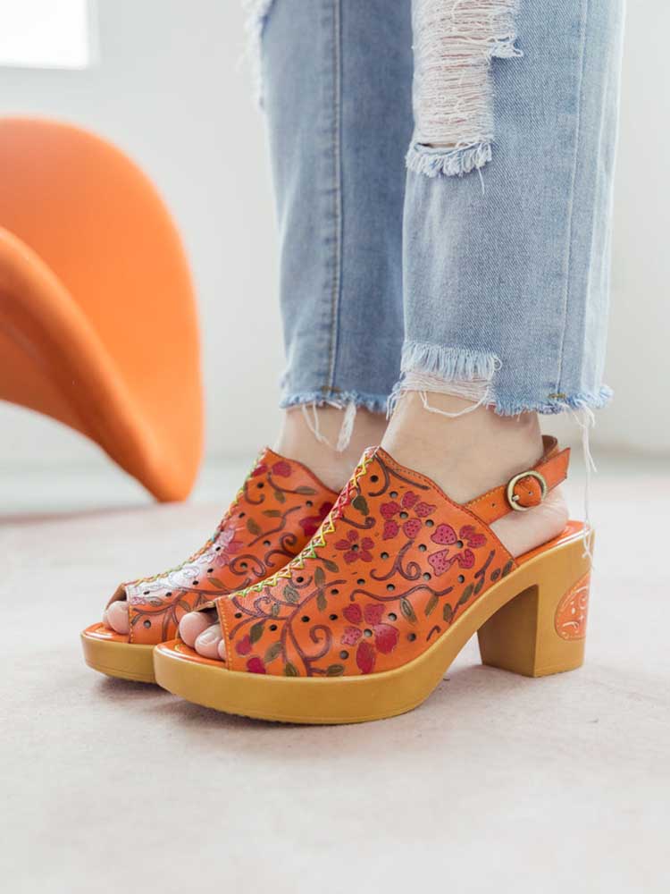 Fish Mouth Genuine Leather High Heel Sandals