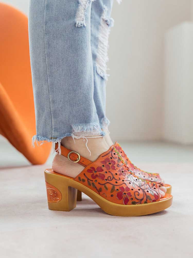 Fish Mouth Genuine Leather High Heel Sandals