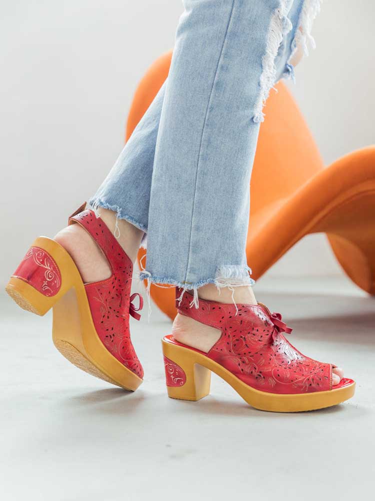 Vintage Handmade Fish Mouth Hollow Sandals