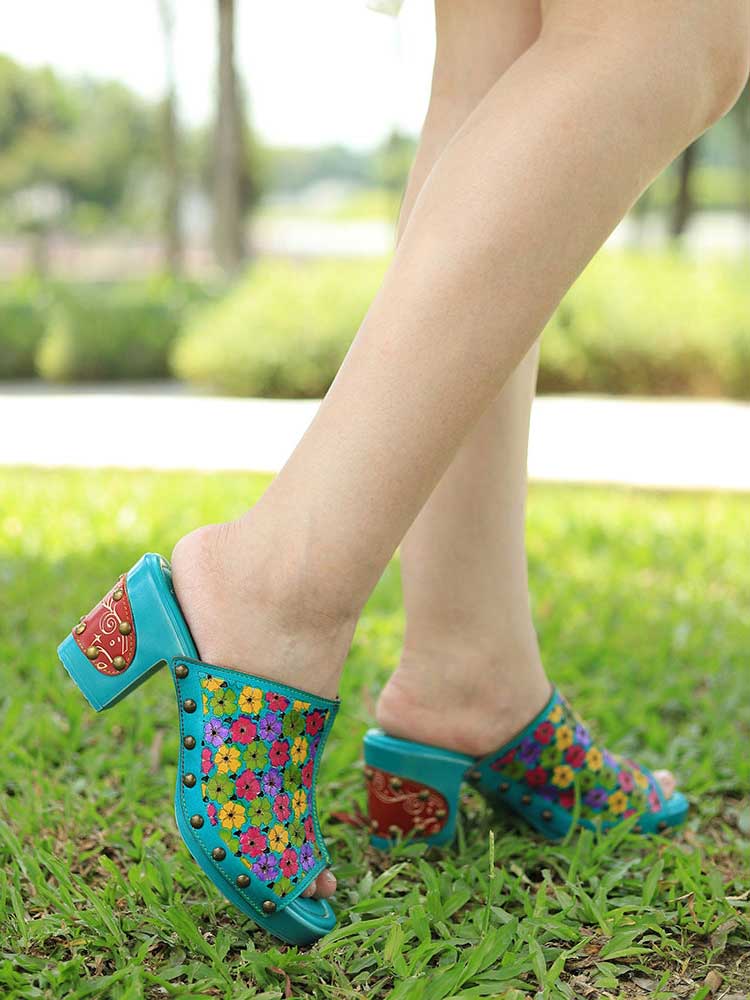 Retro Handmade Four-color Printed Sandals