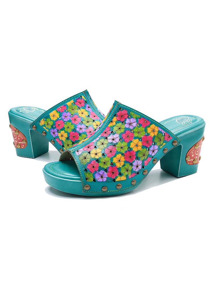 Retro Handmade Four-color Printed Sandals
