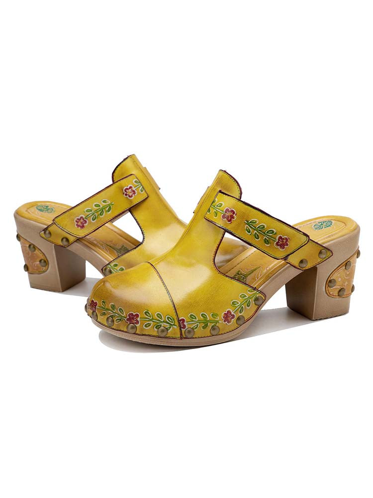 Vintage Handmade Round Toe Floral Slippers