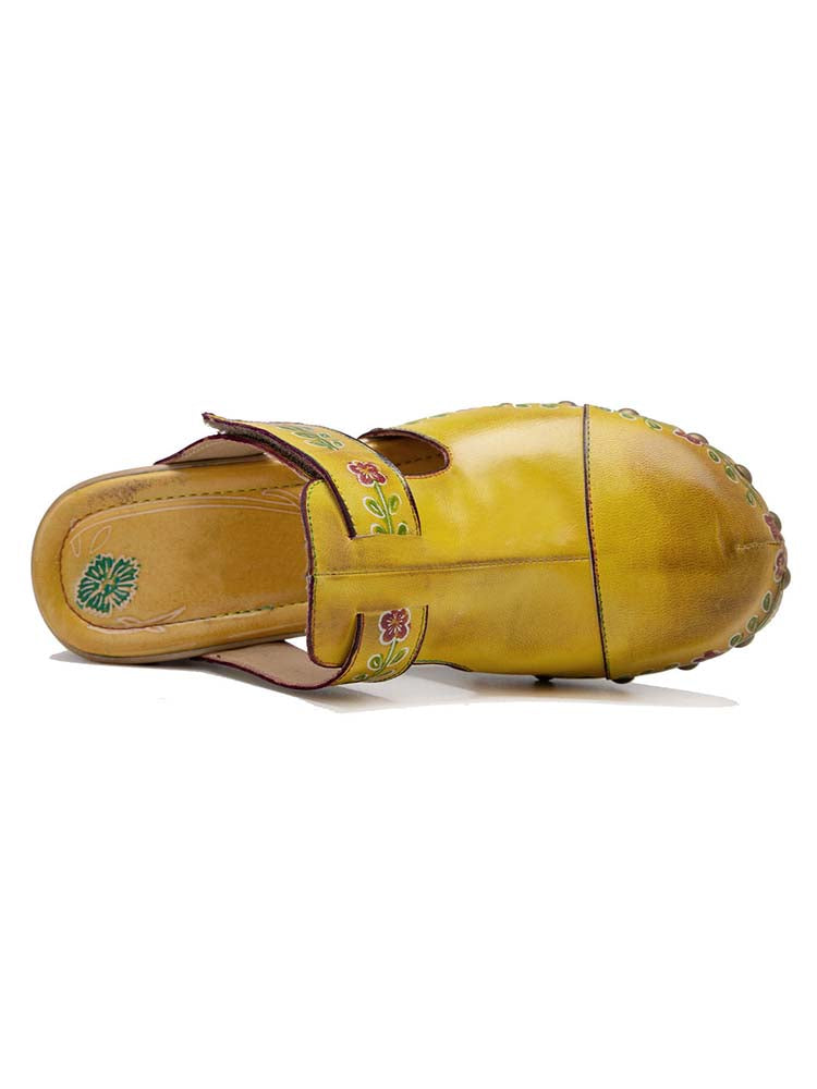 Vintage Handmade Round Toe Floral Slippers