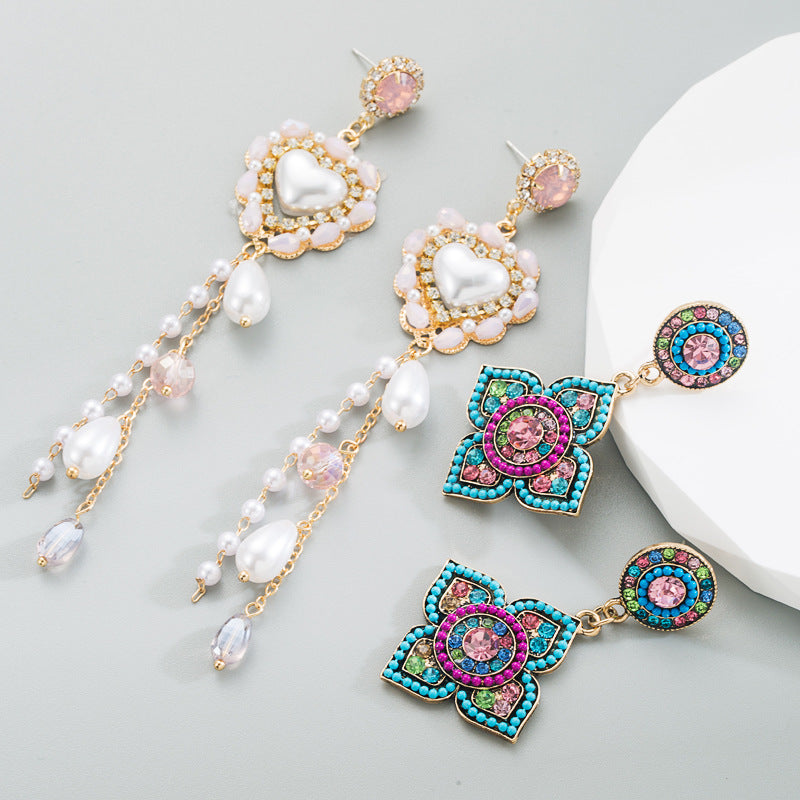 Fun and Whimsical Seed Beads & Rhinestone Earrings