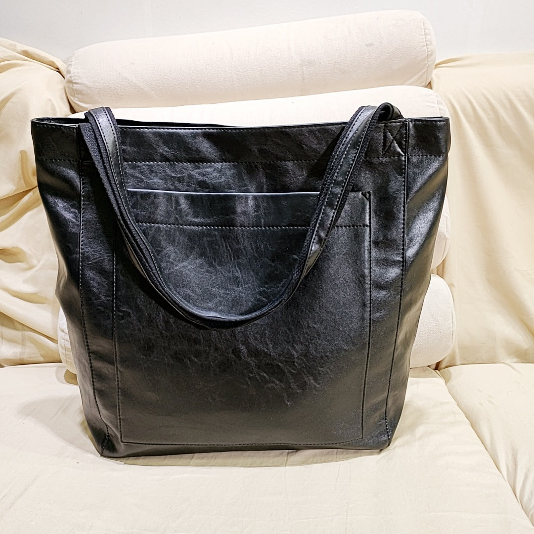 Classic Oil Wax Vegan Leather Shoulder Bag