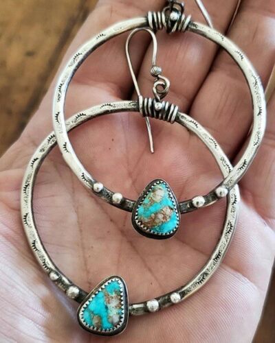 .925 Silver Turquoise Gemstone Drop Dangle Hooks Earrings