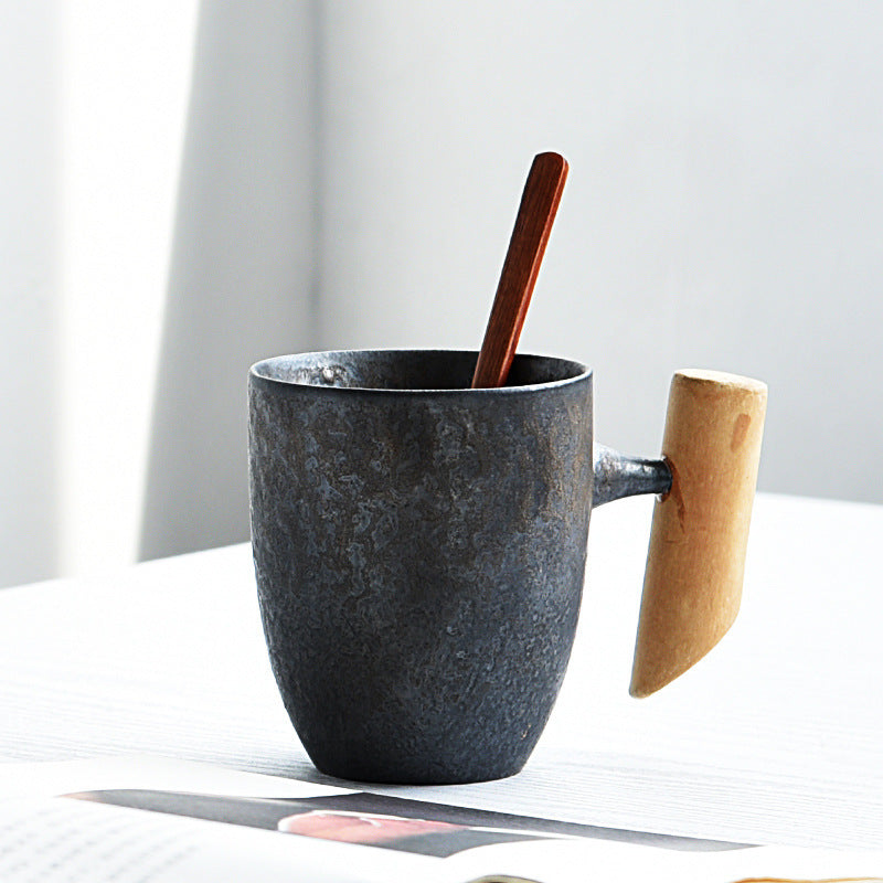 Handmade Rustic Ceramic Mug with Wood Handle