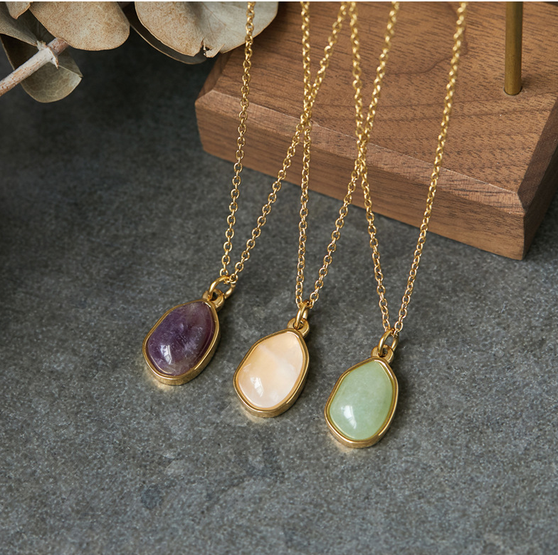 Gold Necklace with Irregular Natural Gemstone Pendant