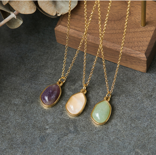 Gold Necklace with Irregular Natural Gemstone Pendant