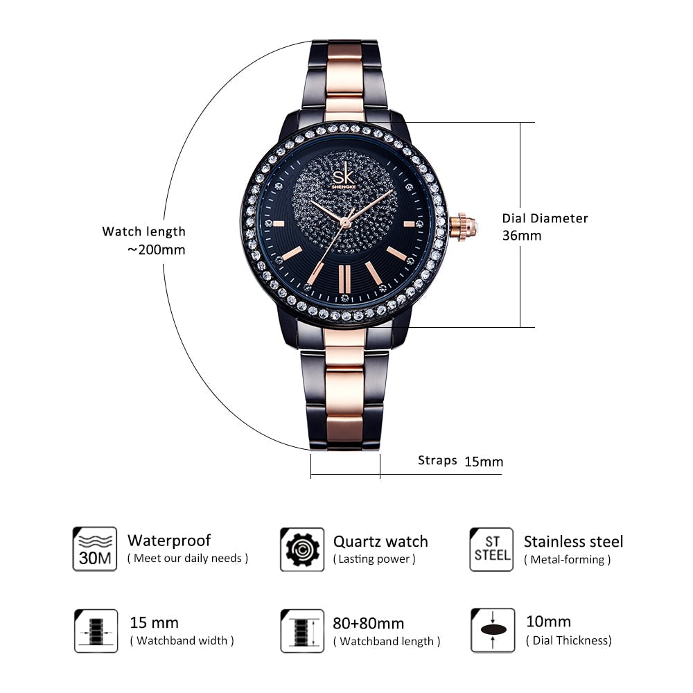 Rose Gold Watch Womens Quartz 100% Mechanical