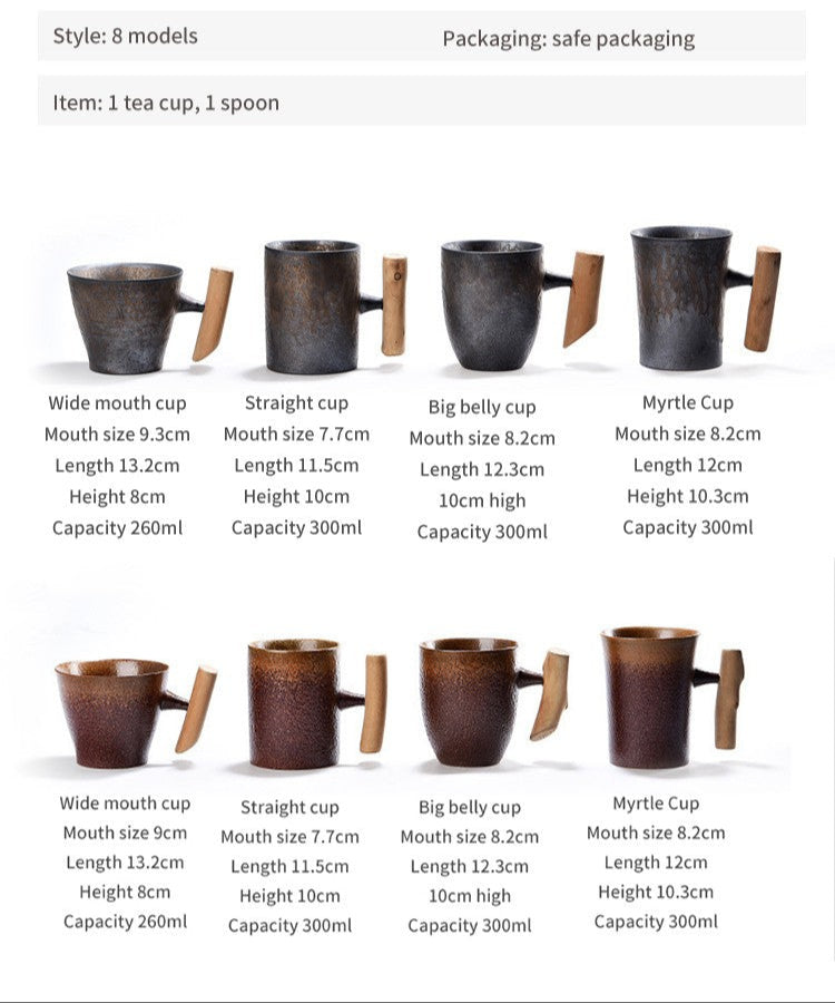 Handmade Rustic Ceramic Mug with Wood Handle