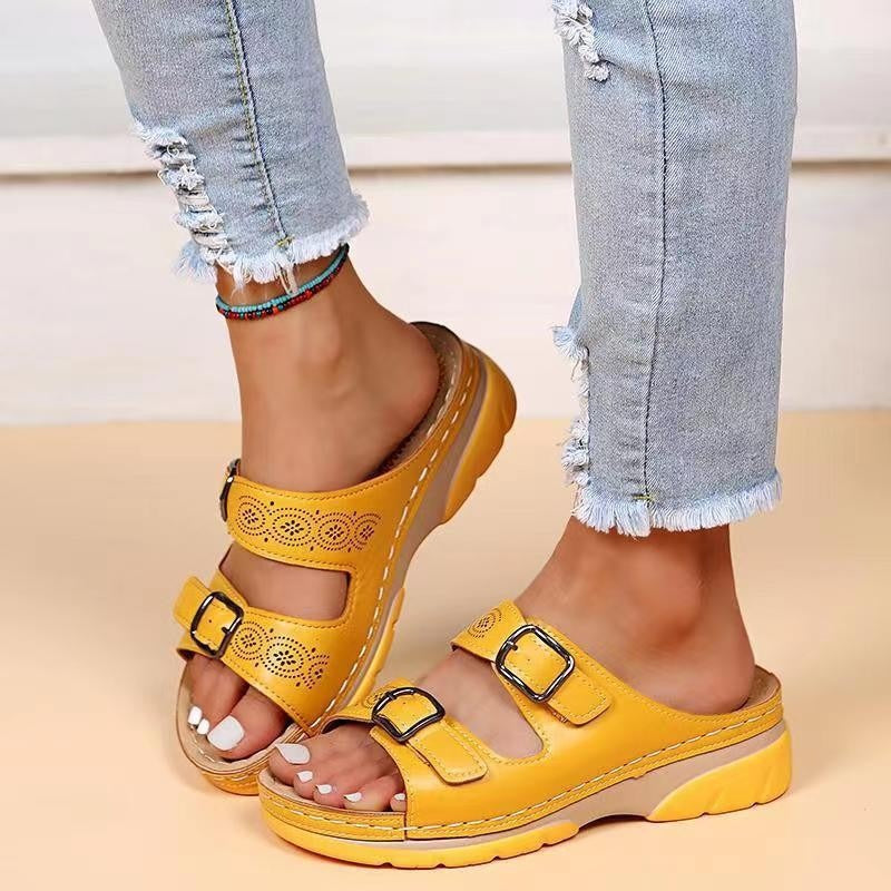 Vegan Leather Two-Strap Open-Toe Sandals