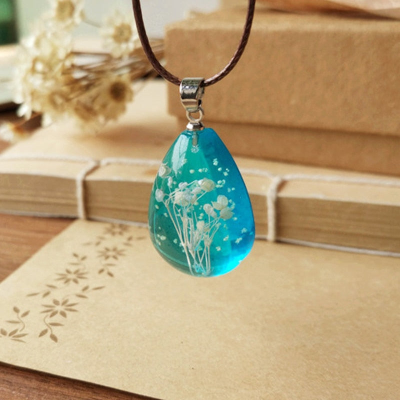 Handmade Gypsophila Glass Pendant Choker Necklace