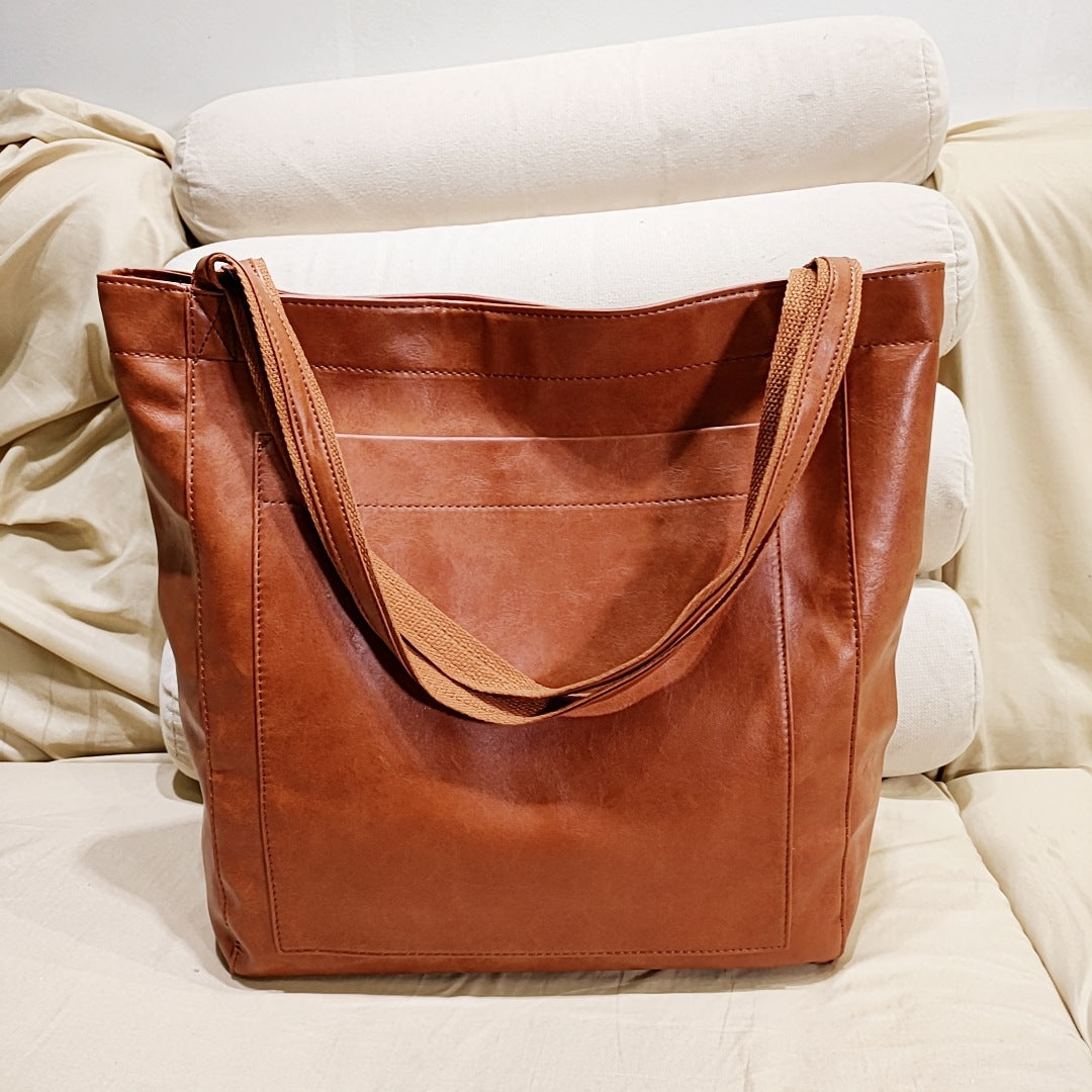 Classic Oil Wax Vegan Leather Shoulder Bag