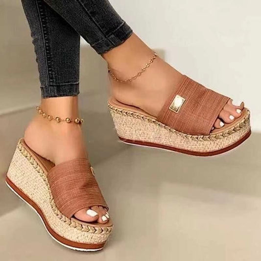 Wedge Sandals with Braided Embellishments