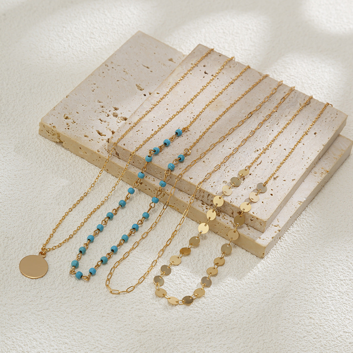 OT buckle necklace multi-layer gemstone chains