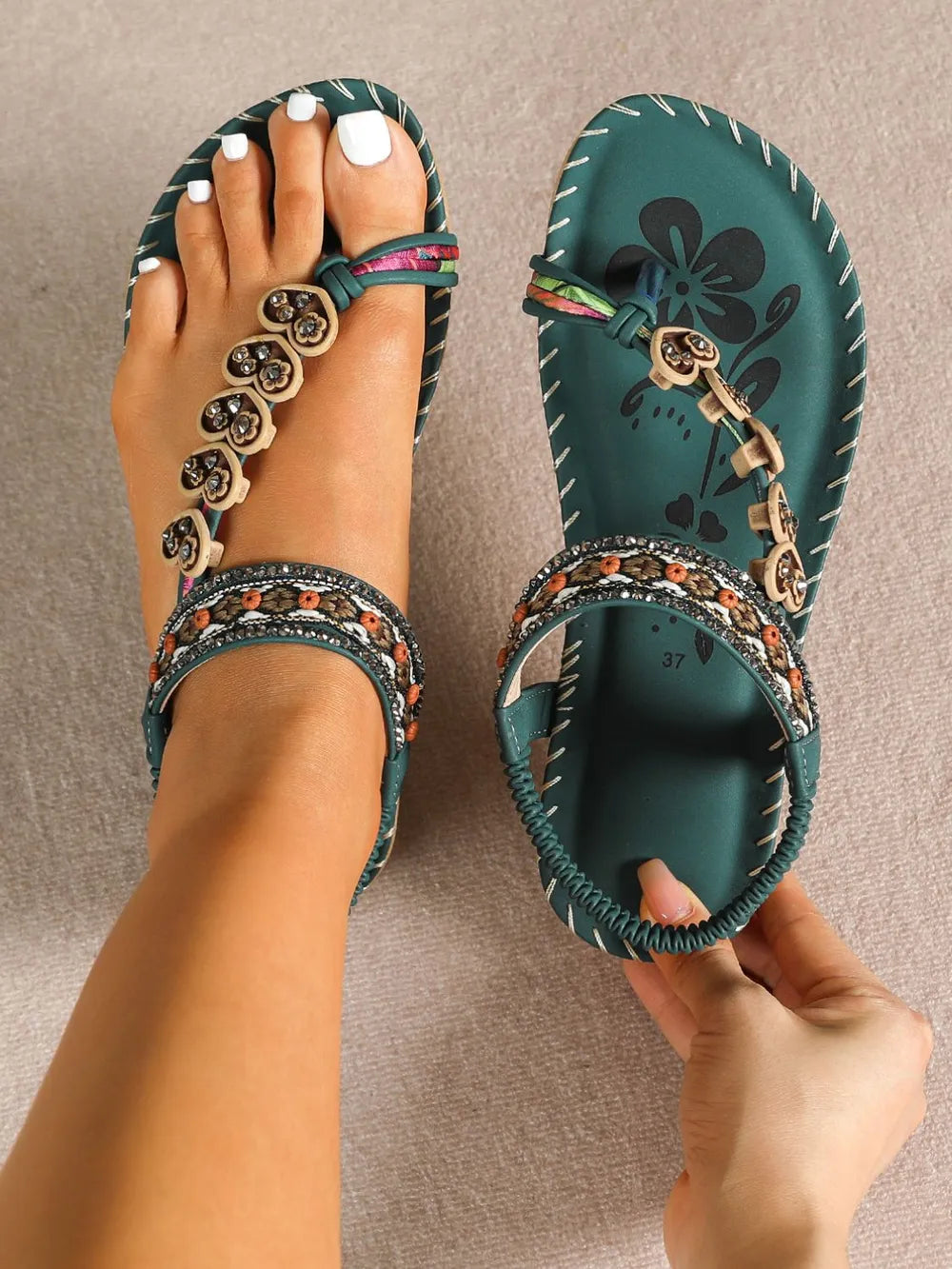 Islands Inspired Open-Toe Sandals with Embellishments