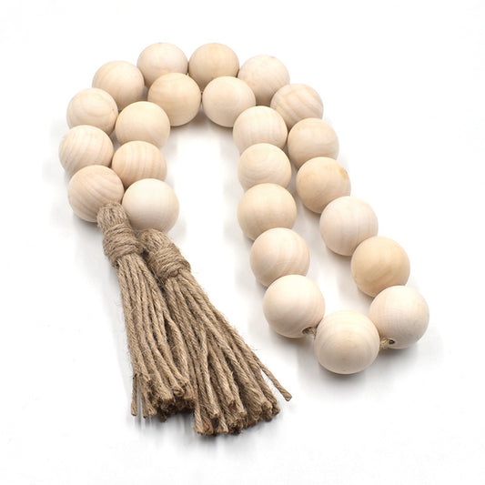 Natural Big Wood Bead Garland with Tassels