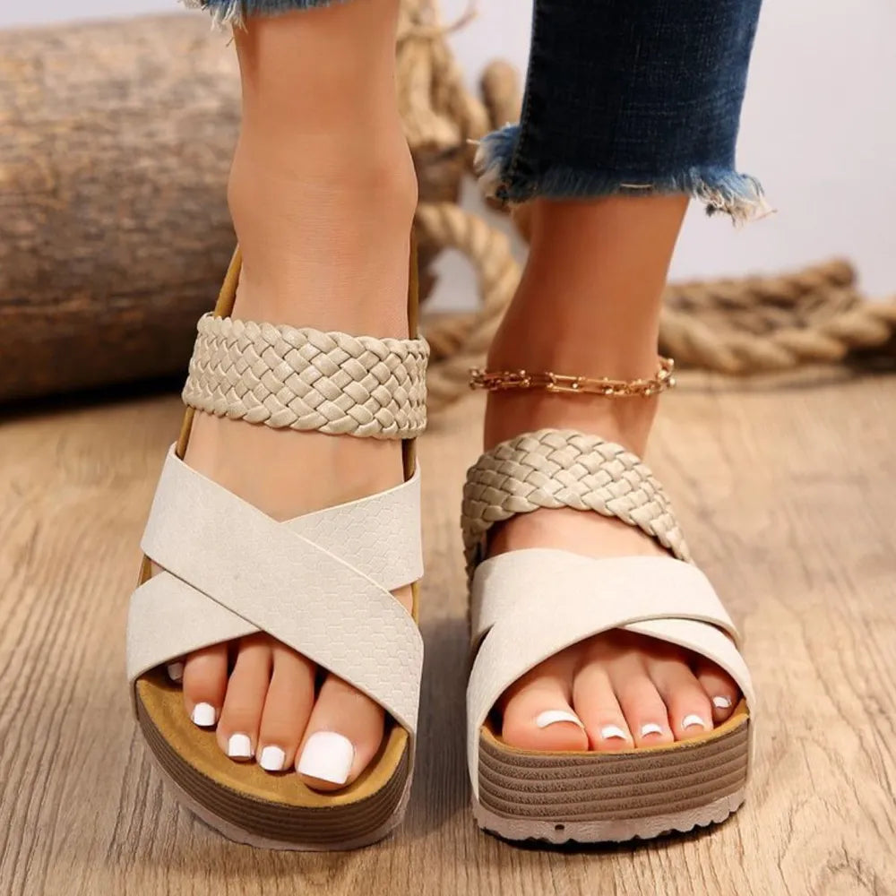 Crisscross Open-Toe Vegan Platform Sandals